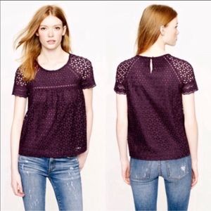 J. Crew short sleeve plum eyelet top, size 2